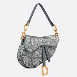 Dior Saddle Bag In Grey Toile de Jouy Reverse Jacquard CDBS2754