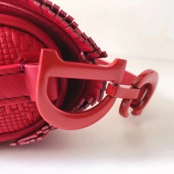 Dior Saddle Bag In Red Braided Leather Strips With Fringe CDBS2758