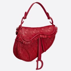 Dior Saddle Bag In Red Braided Leather Strips With Fringe CDBS2758