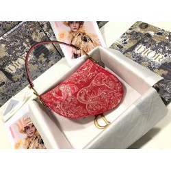 Dior Saddle Bag In Red Toile de Jouy Reverse Jacquard CDBS2760