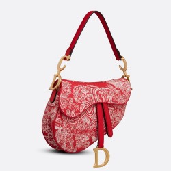 Dior Saddle Bag In Red Toile de Jouy Reverse Jacquard CDBS2760