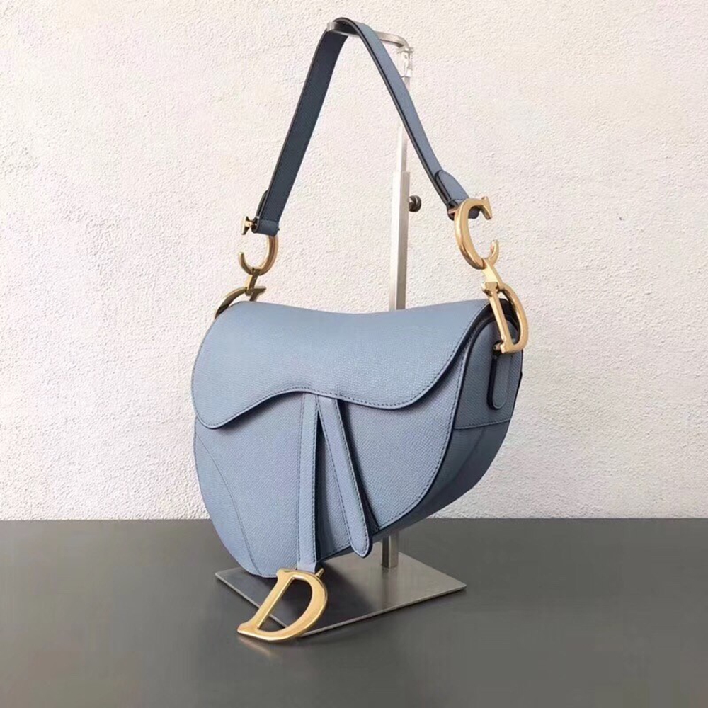 Dior Saddle Bag In Sky Blue Grained Calfskin CDBS2761