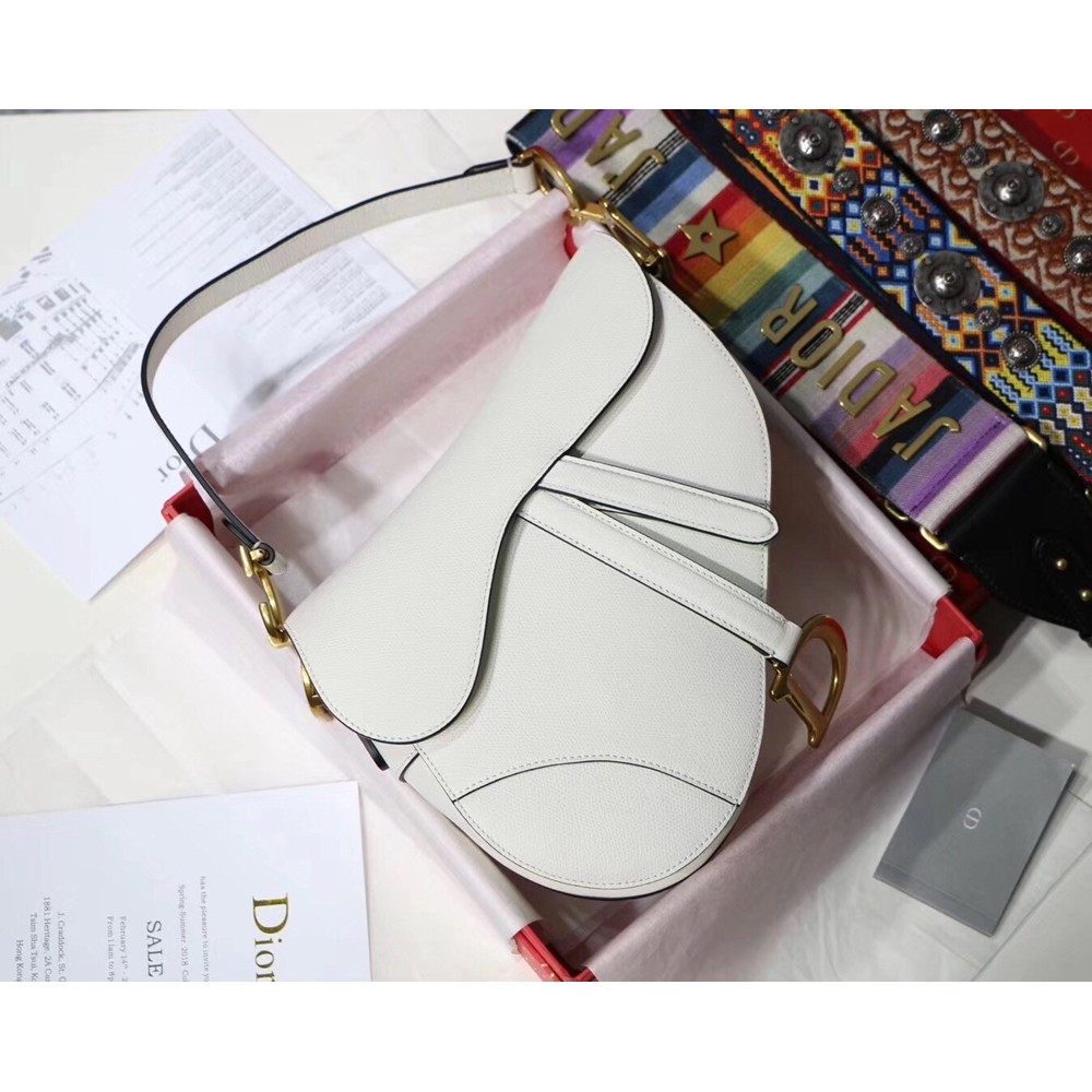 Dior Saddle Bag In White Grained Calfskin CDBS2764