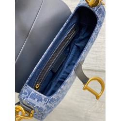 Dior Saddle Bag With Strap in Blue Denim Oblique Jacquard CDBS2768