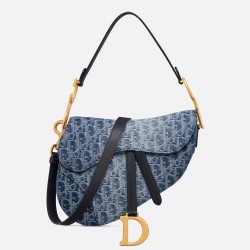 Dior Saddle Bag With Strap in Blue Denim Oblique Jacquard CDBS2768