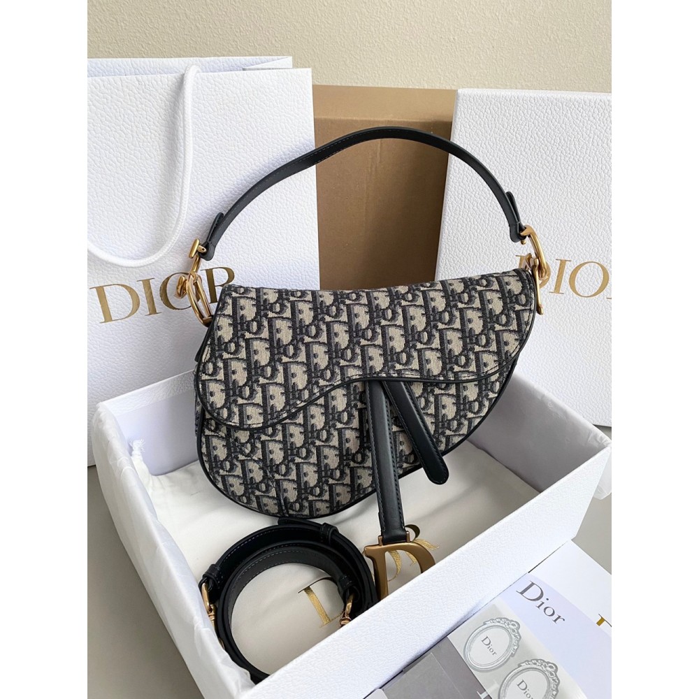 Dior Saddle Bag With Strap in Blue Oblique Jacquard CDBS2769