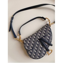 Dior Saddle Bag With Strap in Blue Oblique Jacquard CDBS2769