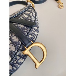 Dior Saddle Bag With Strap in Blue Oblique Jacquard CDBS2769