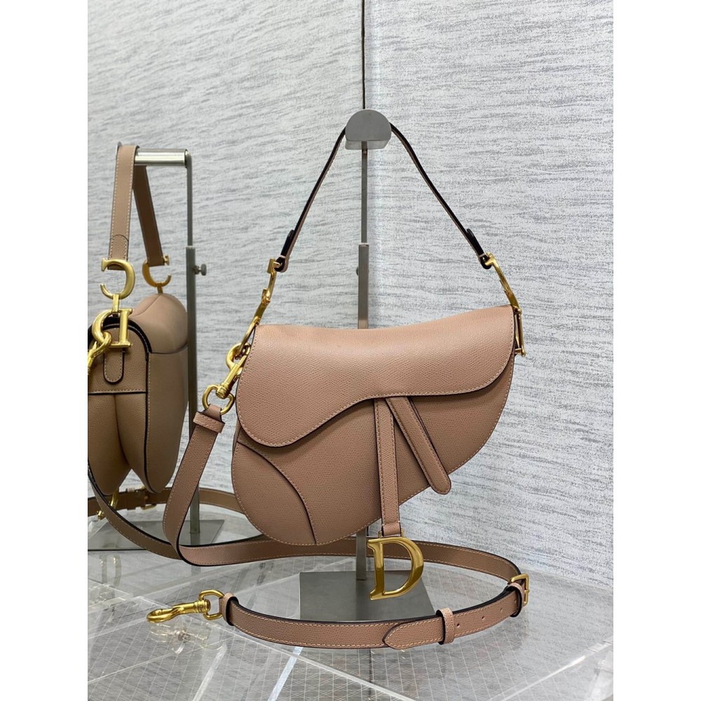 Dior Saddle Bag With Strap in Blush Grained Calfskin CDBS2770