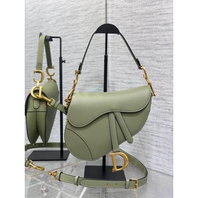 Dior Saddle Bag With Strap in Ethereal Green Grained Calfskin CDBS2771