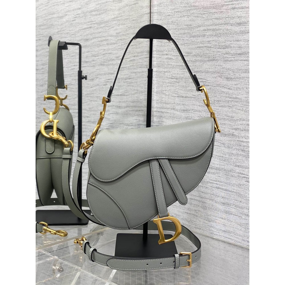 Dior Saddle Bag With Strap in Grey Stone Grained Calfskin CDBS2772