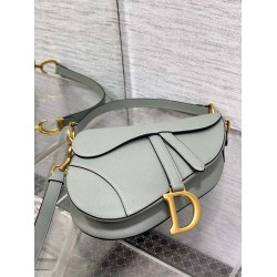 Dior Saddle Bag With Strap in Grey Stone Grained Calfskin CDBS2772