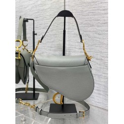 Dior Saddle Bag With Strap in Grey Stone Grained Calfskin CDBS2772