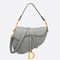 Dior Saddle Bag With Strap in Grey Stone Grained Calfskin CDBS2772