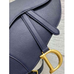 Dior Saddle Bag With Strap in Indigo Blue Grained Calfskin CDBS2773