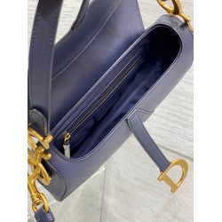 Dior Saddle Bag With Strap in Indigo Blue Grained Calfskin CDBS2773