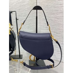 Dior Saddle Bag With Strap in Indigo Blue Grained Calfskin CDBS2773