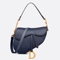 Dior Saddle Bag With Strap in Indigo Blue Grained Calfskin CDBS2773