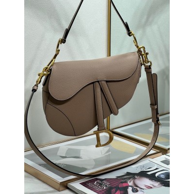 Dior Saddle Bag With Strap in Warm Taupe Grained Calfskin CDBS2775