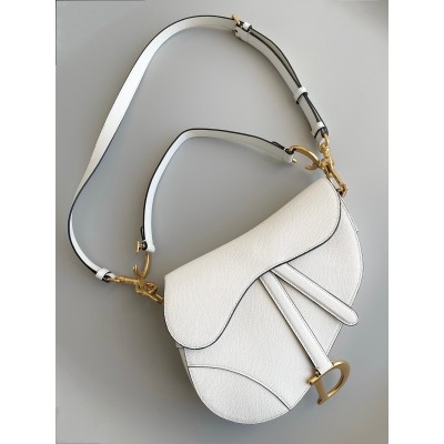 Dior Saddle Bag With Strap in White Grained Calfskin CDBS2776