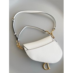 Dior Saddle Bag With Strap in White Grained Calfskin CDBS2776