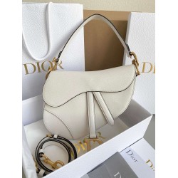 Dior Saddle Bag With Strap in White Grained Calfskin CDBS2776