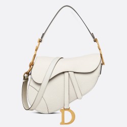 Dior Saddle Bag With Strap in White Grained Calfskin CDBS2776