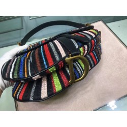 Dior Saddle Canvas Bag Embroidered With Multi-coloured Stripes CDBS2785