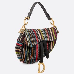 Dior Saddle Canvas Bag Embroidered With Multi-coloured Stripes CDBS2785