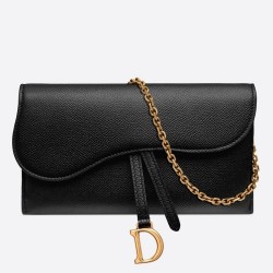 Dior Saddle Chain Wallet In Black Grained Leather CDBS2786