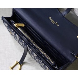 Dior Saddle Chain Wallet In Blue Oblique Canvas CDBS2787