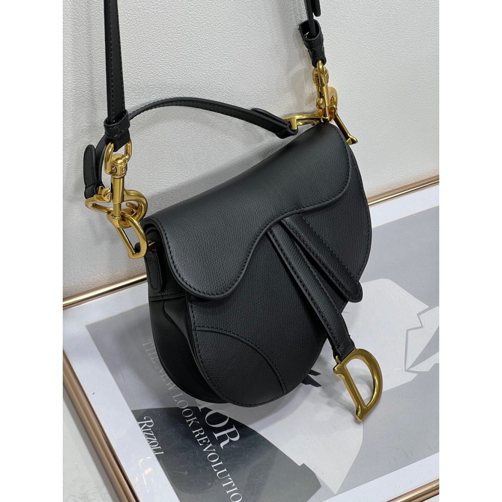 Dior Saddle Mini Bag With Strap in Black Grained Calfskin CDBS2788