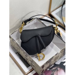 Dior Saddle Mini Bag With Strap in Black Grained Calfskin CDBS2788