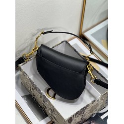 Dior Saddle Mini Bag With Strap in Black Grained Calfskin CDBS2788