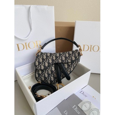 Dior Saddle Mini Bag With Strap in Blue Oblique Jacquard CDBS2789