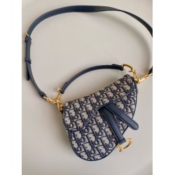 Dior Saddle Mini Bag With Strap in Blue Oblique Jacquard CDBS2789