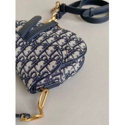 Dior Saddle Mini Bag With Strap in Blue Oblique Jacquard CDBS2789