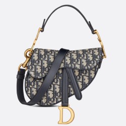 Dior Saddle Mini Bag With Strap in Blue Oblique Jacquard CDBS2789