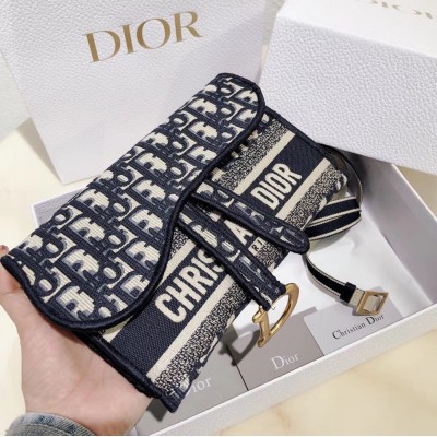 Dior Saddle Pochette In Blue Oblique Canvas CDBS2790