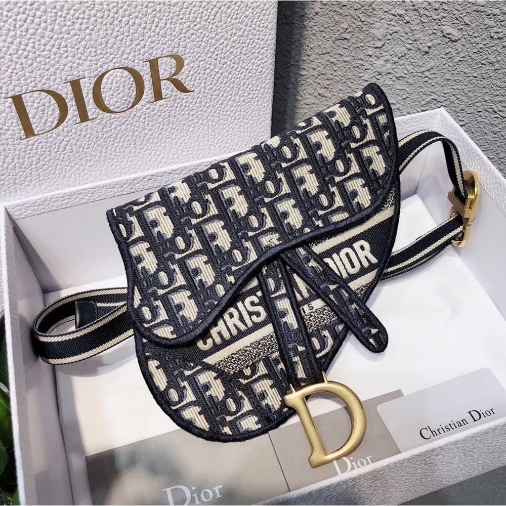 Dior Saddle Pouch Belt Bag In Blue Oblique Canvas CDBS2792