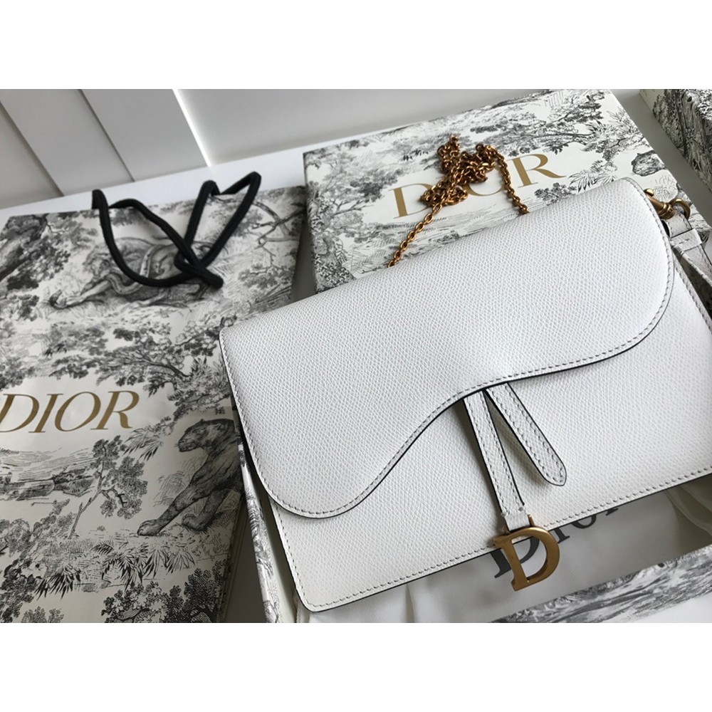 Dior Saddle Pouch In White Grained Calskin CDBS2794