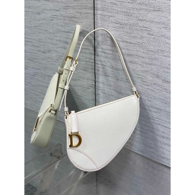 Dior Saddle Rodeo Pouch in White Goatskin CDBS2798