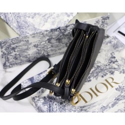 Dior Saddle Trio Pouch With Strap In Black Calfskin CDBS2800