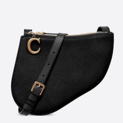 Dior Saddle Trio Pouch With Strap In Black Calfskin CDBS2800