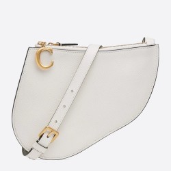 Dior Saddle Trio Pouch With Strap In White Calfskin CDBS2802