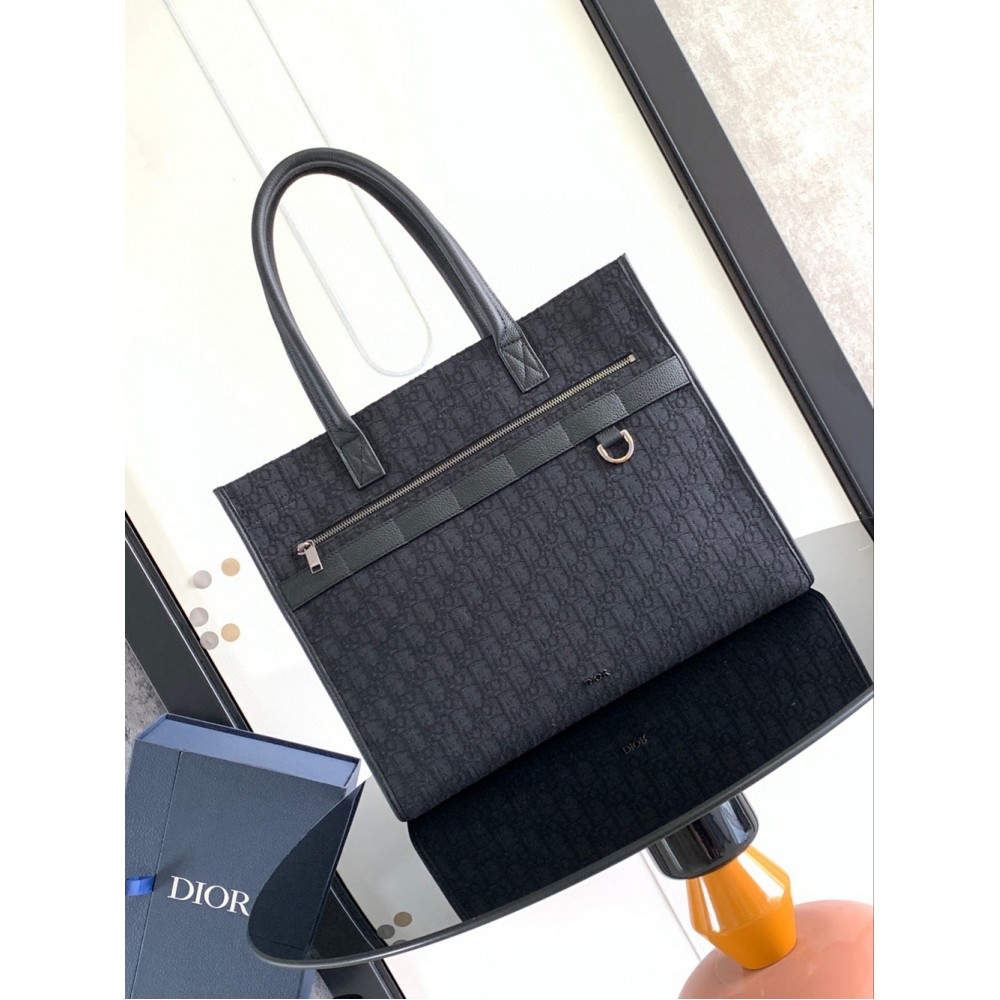 Dior Safari Tote Bag in Black Dior Oblique Jacquard CDBS2804