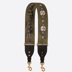 Dior Shoulder Strap In Green Camouflage Embroidered Canvas CDBS2809