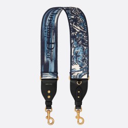 Dior Shoulder Strap With Ring In Blue Dior Palms Embroidery CDBS2811