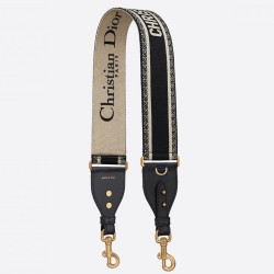 Dior Shoulder Strap With Ring in Black Embroidery Canvas CDBS2810