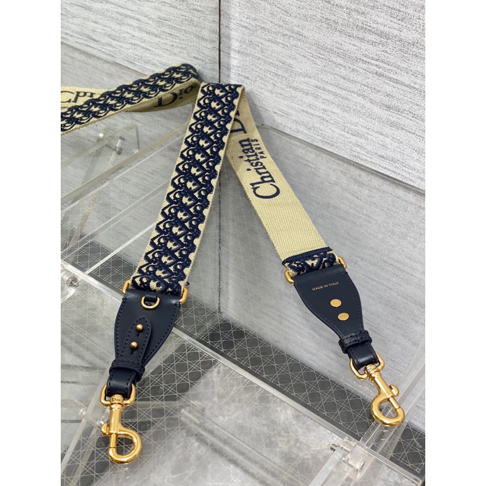 Dior Shoulder Strap With Ring in Blue Oblique Embroidery CDBS2813